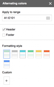 Google Sheets Alternate Colors Edit Header Footer