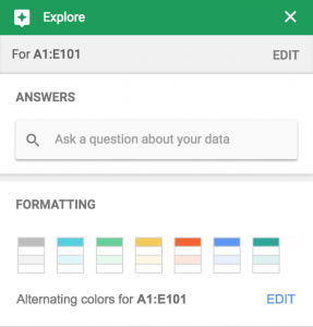 Google Sheets Explore Sidebar Alternate Section